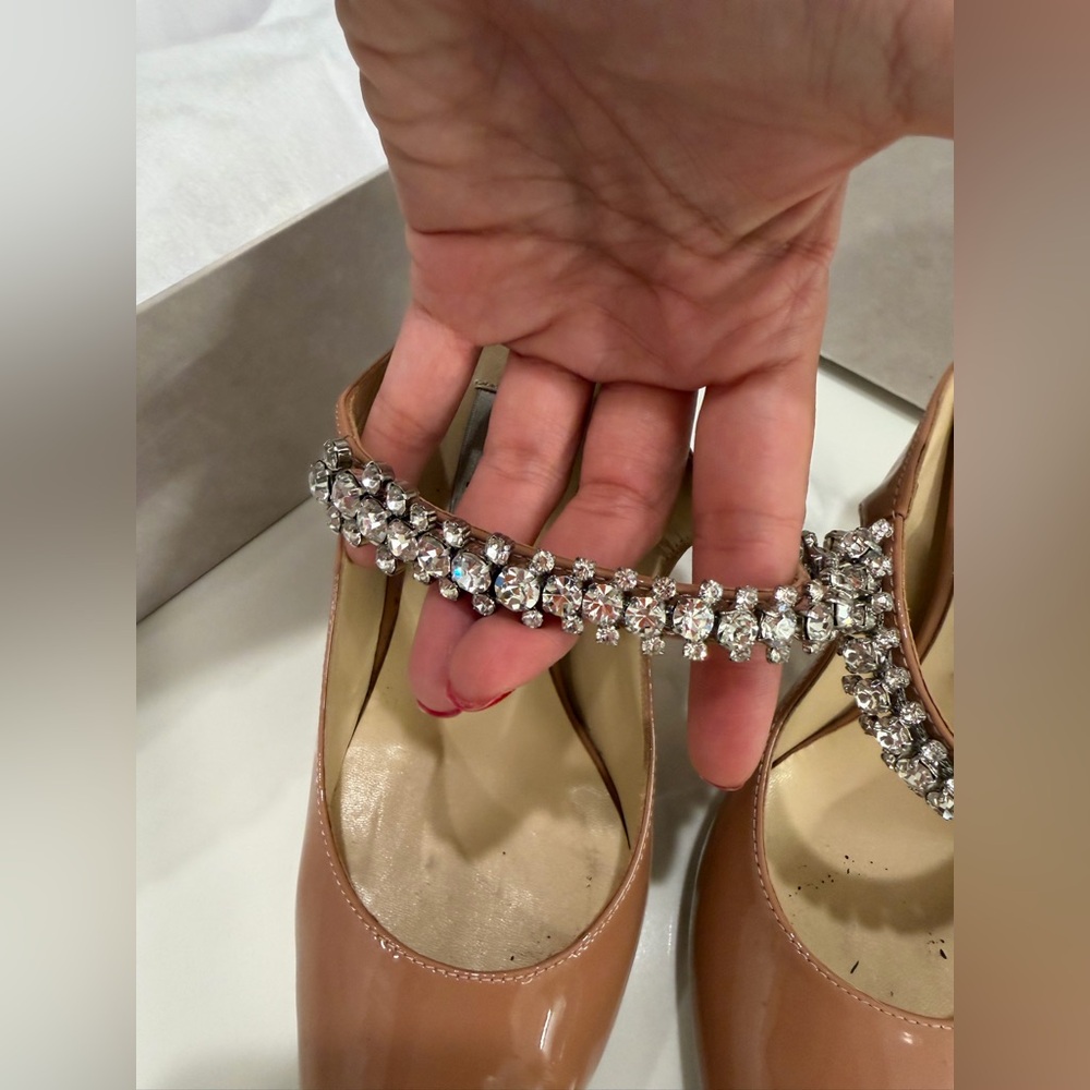 Jimmy Choo Nude Patent Pointed-Toe Mules with Crystal Strap - Picture 2 of 5